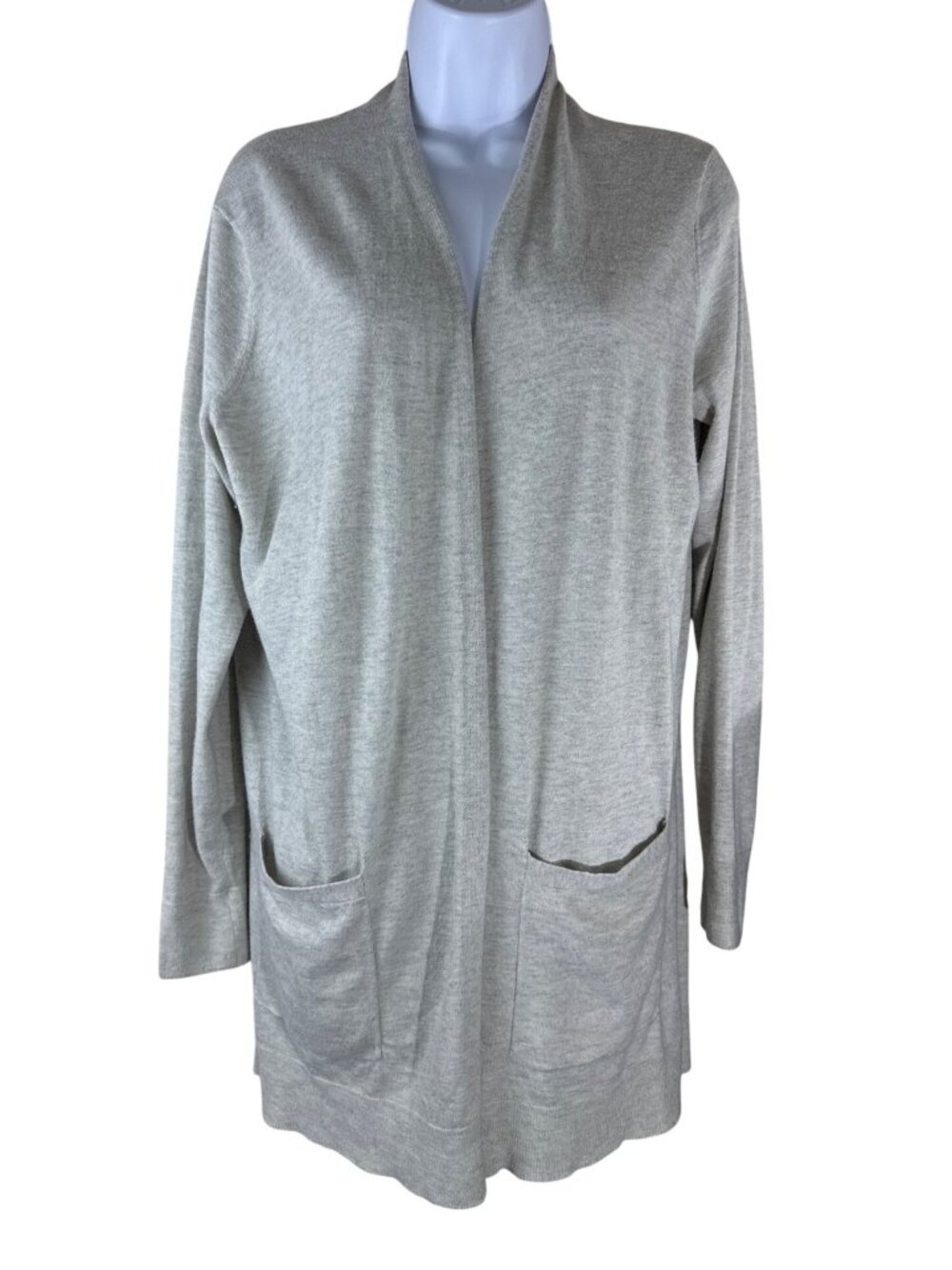 Polo Ralph Lauren Womens M Gray Open Front Cardigan Sweater Wool Blend Pockets